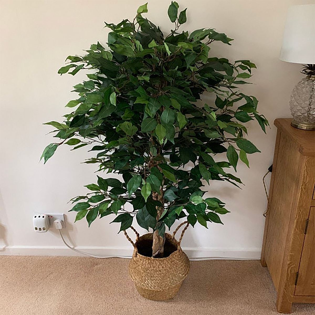 Artificial Ficus Tree Plant Green Bushy Ficus 90cm Silver Planter-2
