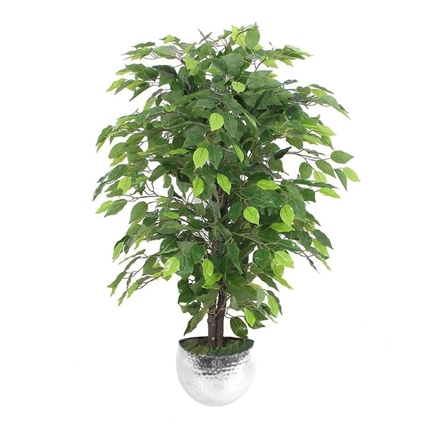 Artificial Ficus Tree Plant Green Bushy Ficus 90cm Silver Planter-0